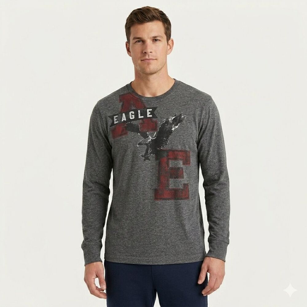 American Eagle Mens Y2K Vintage Graphic Long Sleeve T Shirt Large (L) Athletic
